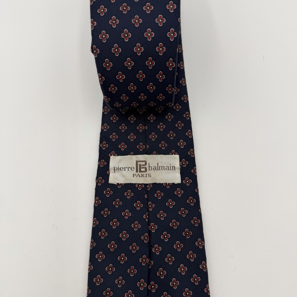 Pierre Balmain Vintage Navy Blue Floral Medallion 100% Silk Tie 58" *See Photo - Picture 3 of 8